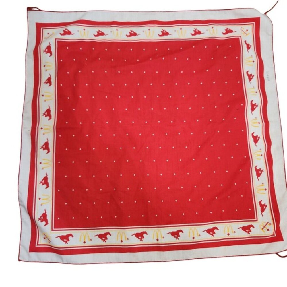70s Vintage McDonalds Canada Red Bandana Scarf Golden Arches Horse Graphic 20x20